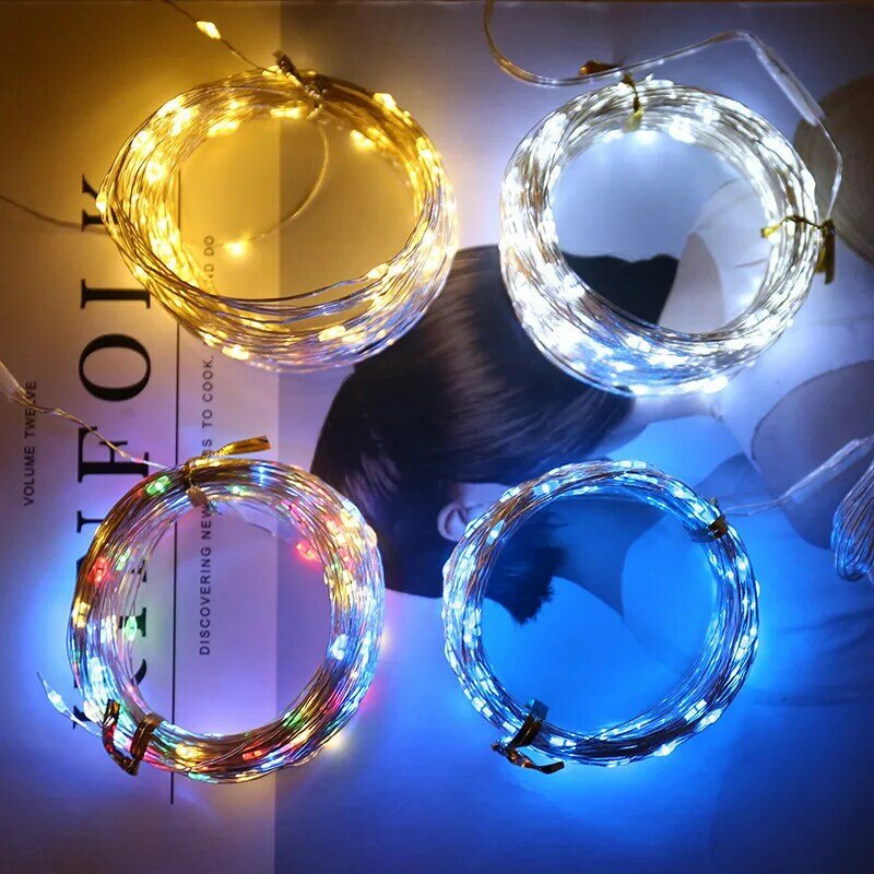 Guirnalda de luces LED para exteriores, guirnalda de alambre de cobre de 2M, 10M y 20M, luz de boda para el hogar, decoración de vacaciones y Jardín de Navidad