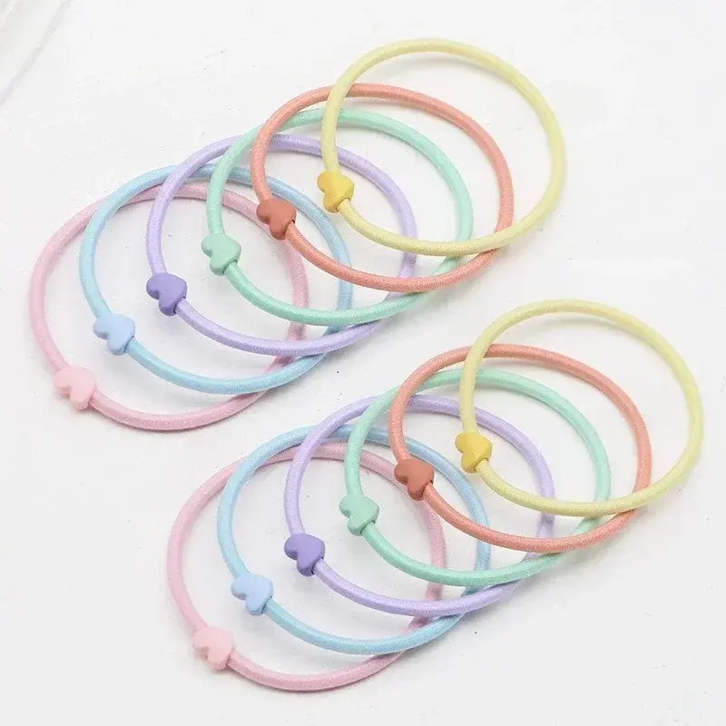 Lazos elásticos coreanos para el cabello para mujeres y niñas, coleteros coloridos con forma de estrella y corazón, accesorios de cuerda, 10 unidades