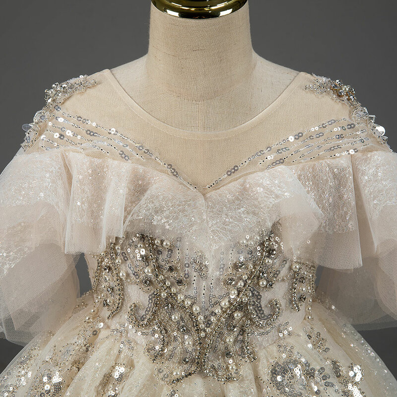Jill Wunsch Luxus arabischen Champagner Blumen mädchen Kleid Perle Perlen Prinzessin Kleid für Kinder Hochzeit Geburtstags feier Festzug j009