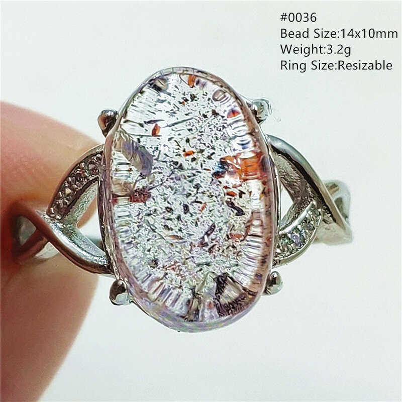 สีดำธรรมชาติ Super Seven 7ลูกปัดแหวนสีม่วง Rutilated Super Seven 7แหวน925เงินสเตอร์ลิงลูกปัดแหวน AAAA