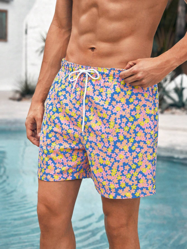 Bañador corto de playa para hombre, ropa de calle transpirable con cordón de flores, cintura elástica, estampado 3D, degradado, novedad de verano