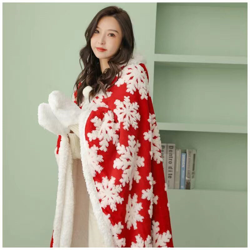 Классическая накидка-пончо с меховым воротником, осенне-зимняя теплая вязаная элегантная шаль с флисовой подкладкой и кисточками, Рождественская ночная рубашка со снежинками для сна