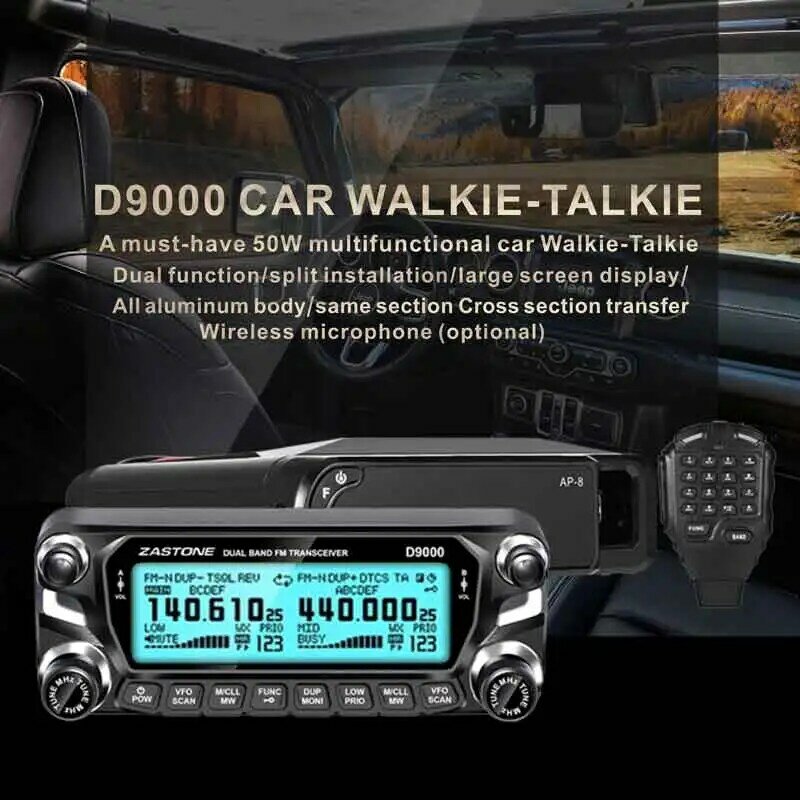 Zastone-walkie-talkie D9000 para coche, estación de Radio de 50W, UHF/VHF, 136-174/400-520MHz, radio bidireccional, transceptor Ham HF