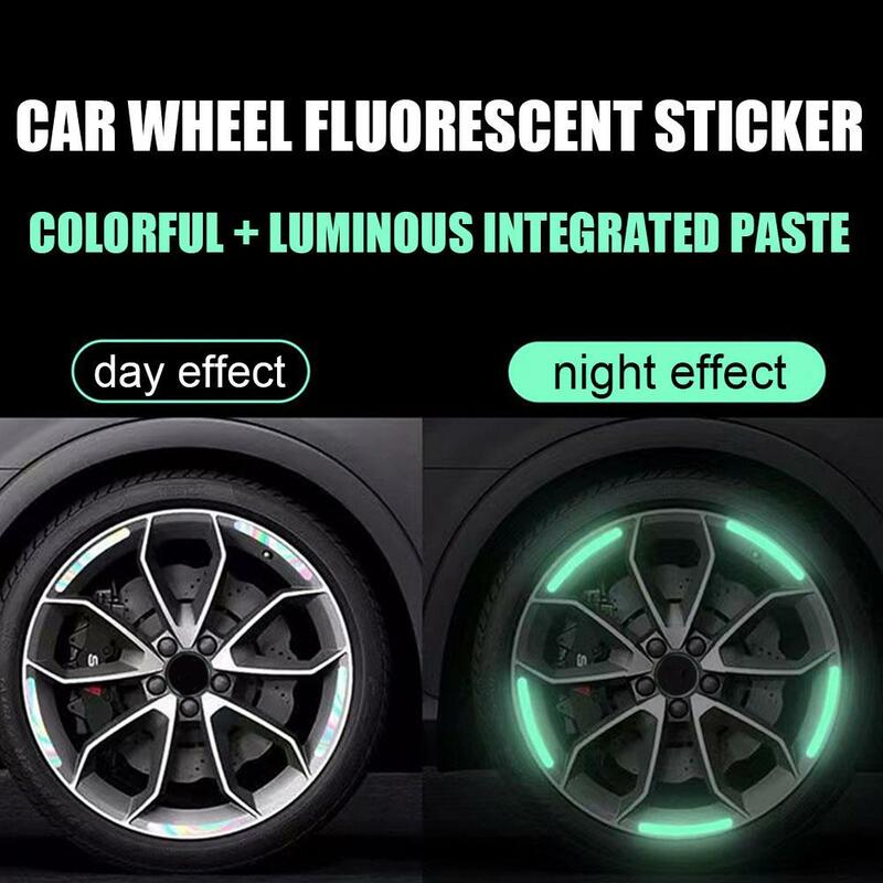 Carro roda fluorescente adesivo, decoração reflexiva tiras para carro pneu aro, adesivo luminoso para carro roda cubo X0H5