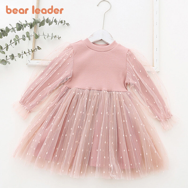 Bear Leader-Sudadera con capucha para niña, vestido largo con bordado de letras de dibujos animados, moda femenina, Primavera e invierno, 2-6 años