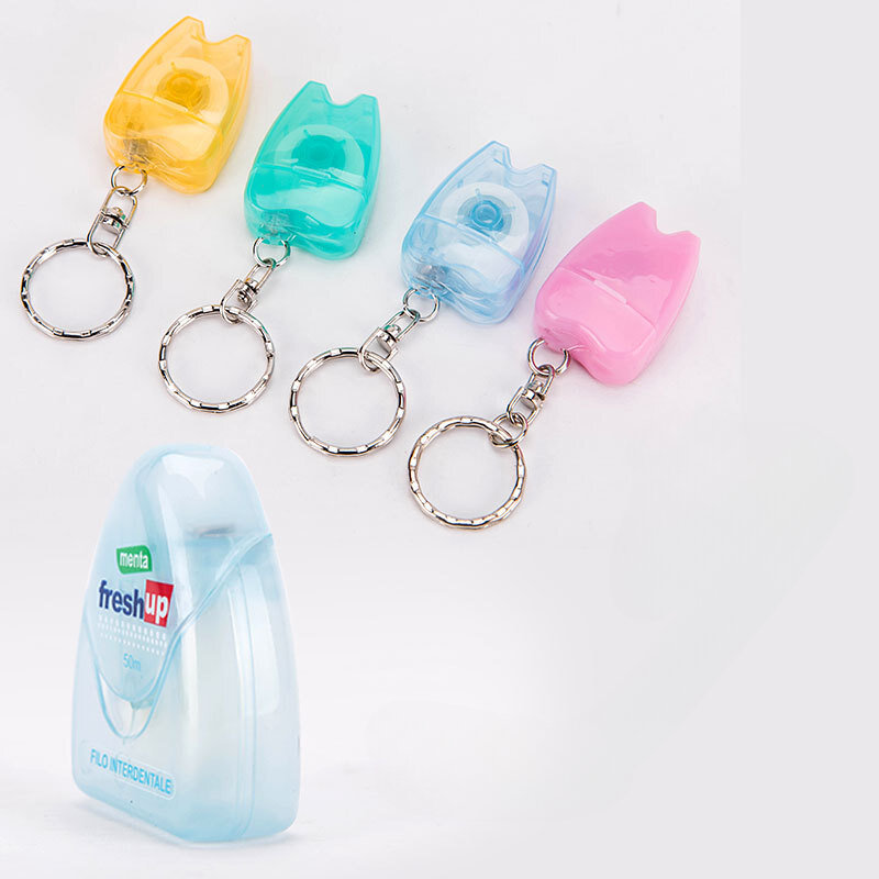 Portable Dental Floss Keychain, Mint Flavor Floss Cleaning, Higiene Oral, Saúde, Odontologia, Linha Flat Tooth, Higiene Oral, 15m