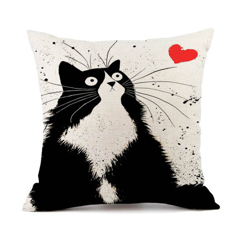 European-Style Linen Digital Printing Cat Linen Hug Sofa Pillowcase DDD57