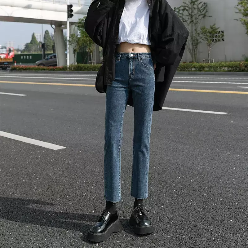 2021 new autumn clothes new stretch casual high waist loose slim cropped trousers