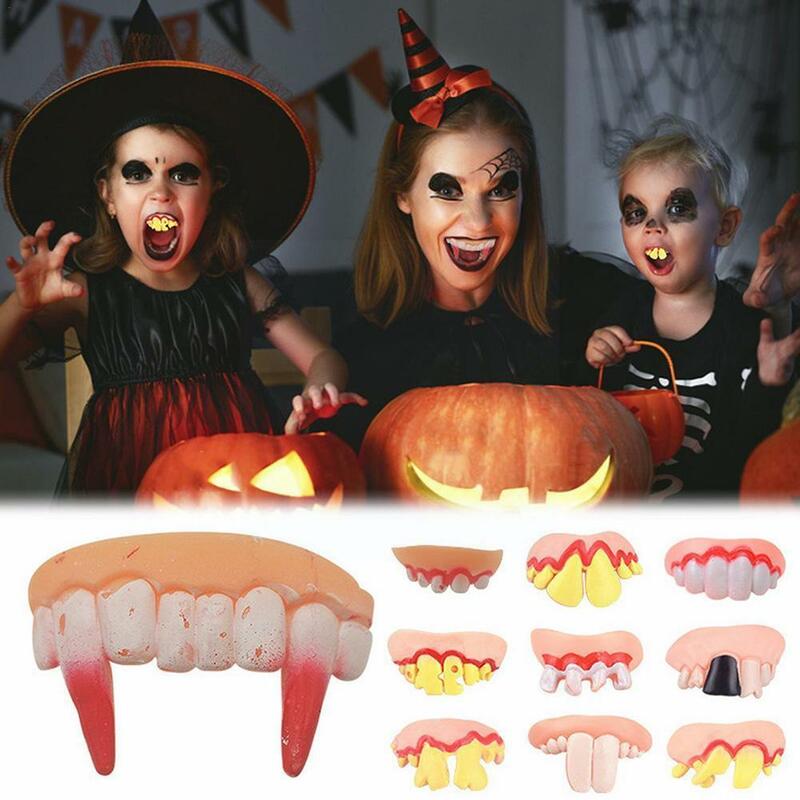 Zombie dentes falsos para adultos e crianças, Halloween Prank, Dentaduras engraçadas, Suprimentos complicados, Cosplay Brinquedos, E1Y1