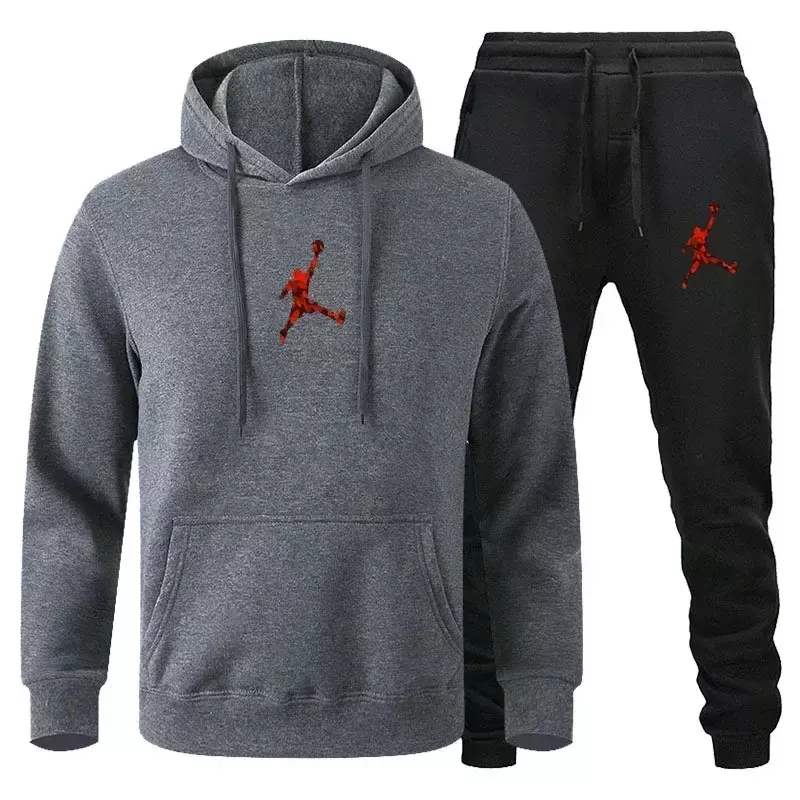 Пуловер с капюшоном и брюки для бега для мужчин и женщин, спортивный костюм из двух предметов в стиле хип-хоп, модный трендовый стильный воротник на весну и зиму