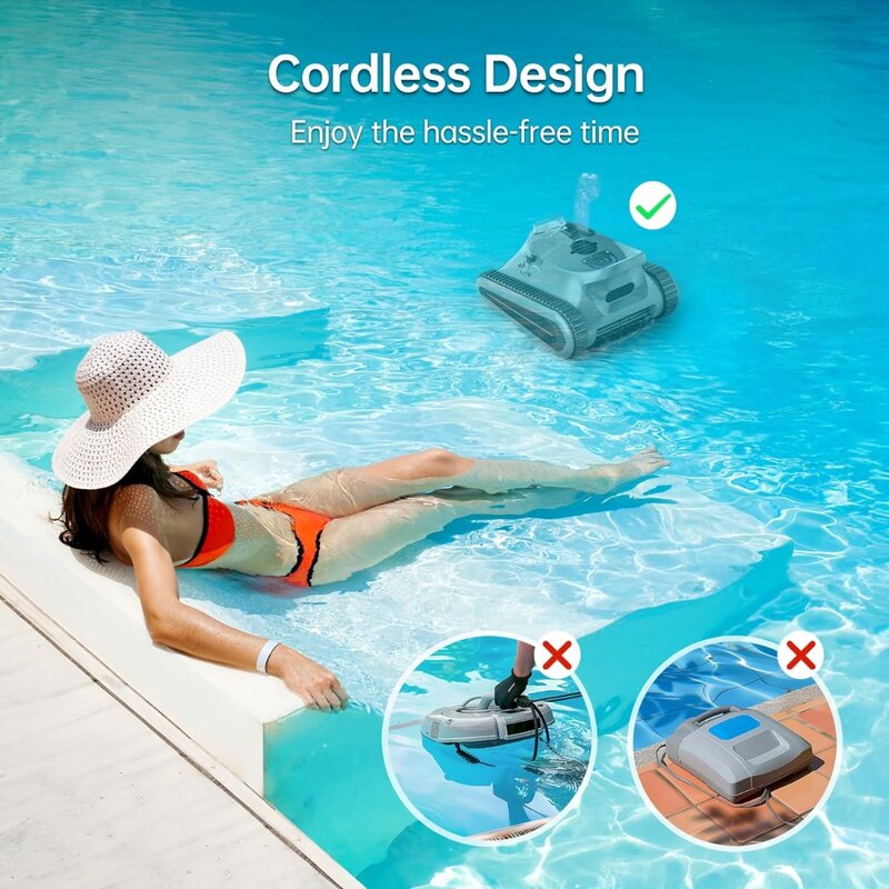 Cordless Robotic Pool Cleaner: Automatic Pool Vacuum Robot Lasts 150 Mins Wall Climbing 180W Powerful Suction LED Indicator