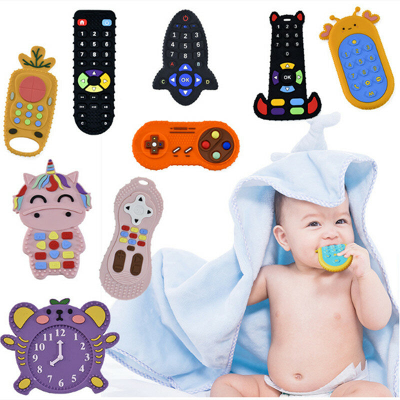 아기용 실리콘 젖니 장난감, 원격 제어 모양, 씹는 유아 장난감, 치아 완화 잇몸 감각 장난감, 6 12 개월 아기용