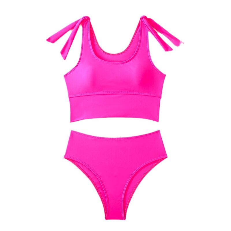 Bikinis de cintura alta para mujer, bañador Sexy rosa, ropa de baño para playa, trajes de baño, conjunto de Bikini brasileño para piscina 2024