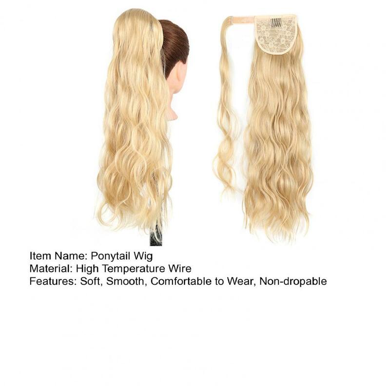 60cm Ponytail Wig Non-dropable Non-knotting Fluffy Hair Styling Fastener Tape Female Invisible Realistic Fake Curly Hair Supply