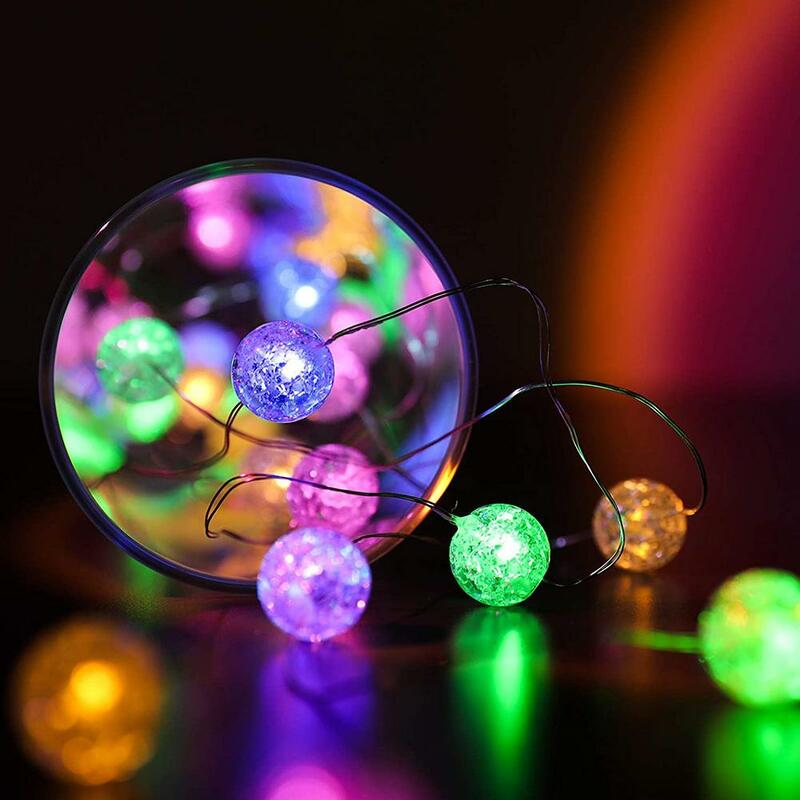Impermeável LED String Lights, Crystal Crackle Ball, Iluminação do feriado, luzes decorativas internas e externas