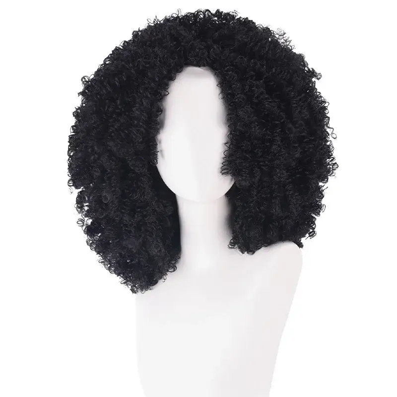 Anime Burukku Cosplay Wig Adult Unisex Black Curly Hair Fluffy Styling Heat Resistant Synthetic Wigs Halloween Costume Prop