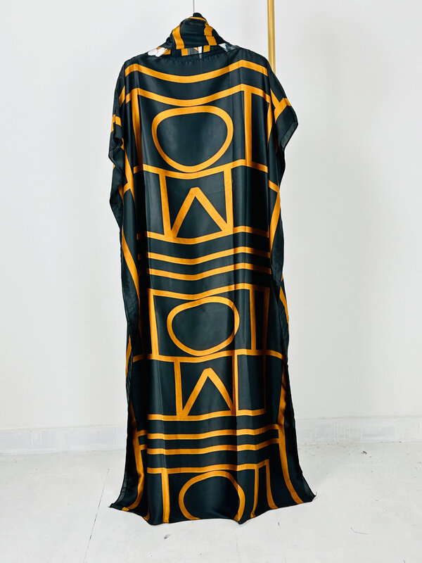Plus Size Geometric Print Kaftan Dress, Modest Crew Neck Short Sleeve Maxi Dress, Women's Plus Size Clothing