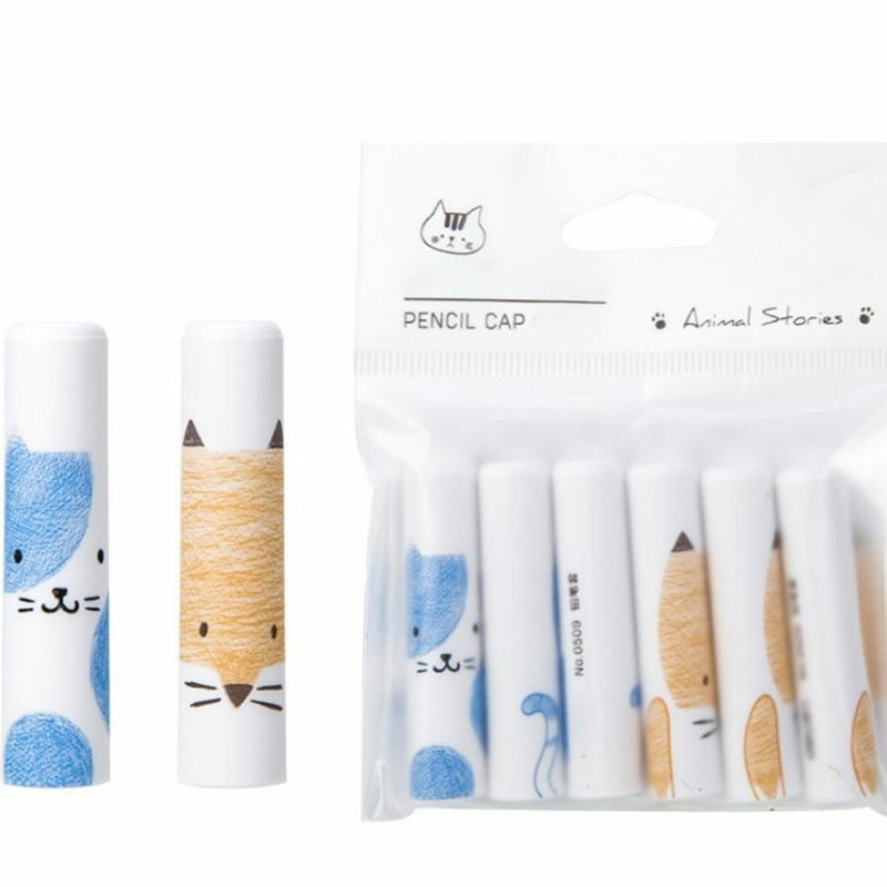 6Pcs/Set Plastic Ice Cream Pencil Cap Cute Protective Pencil Caps Student Pencil Extender Pencil Cover Stationery Tools 47*13mm