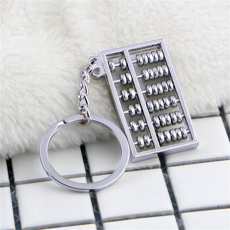 Stainless Steel Keychain Creative Beads Rotate Abacus Lucky Fortune Double-Sided Key Ring Car Key Pendant Bag Charm Accessories