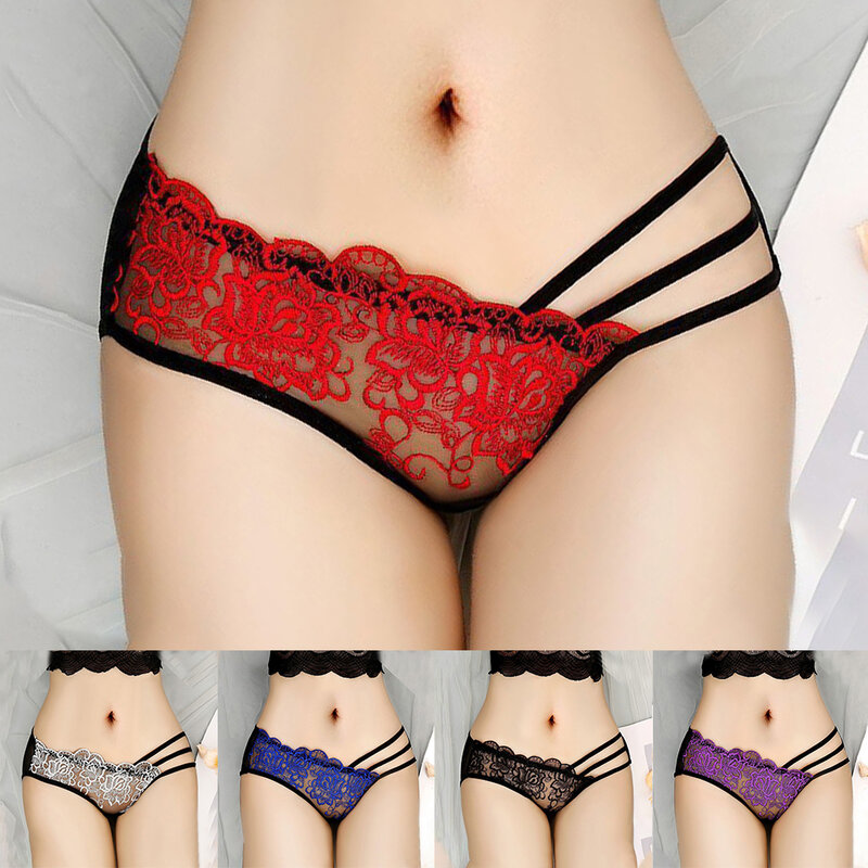 Women String Thong Sex Lingerie Mesh Lace See Though Hollow Out Panties Floral Embroidery Underwear Thongs G String Briefs