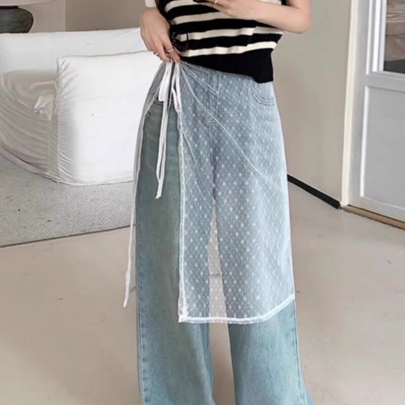 INS rok kasa berlapis renda gaya Korea, celana celup Blogger berenda dengan rok lilit gadis pedas Y2k pakaian jalanan