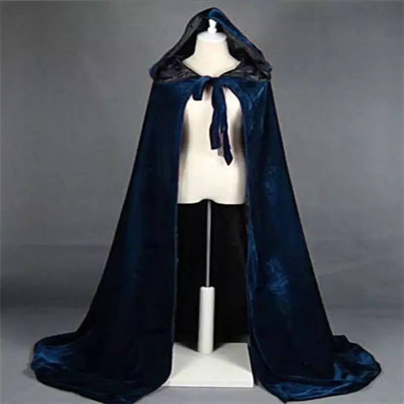 Adult Halloween Velvet Cloak Cape Hooded Medieval Costume Witch Wicca Vampire Men Women Scary Costumes