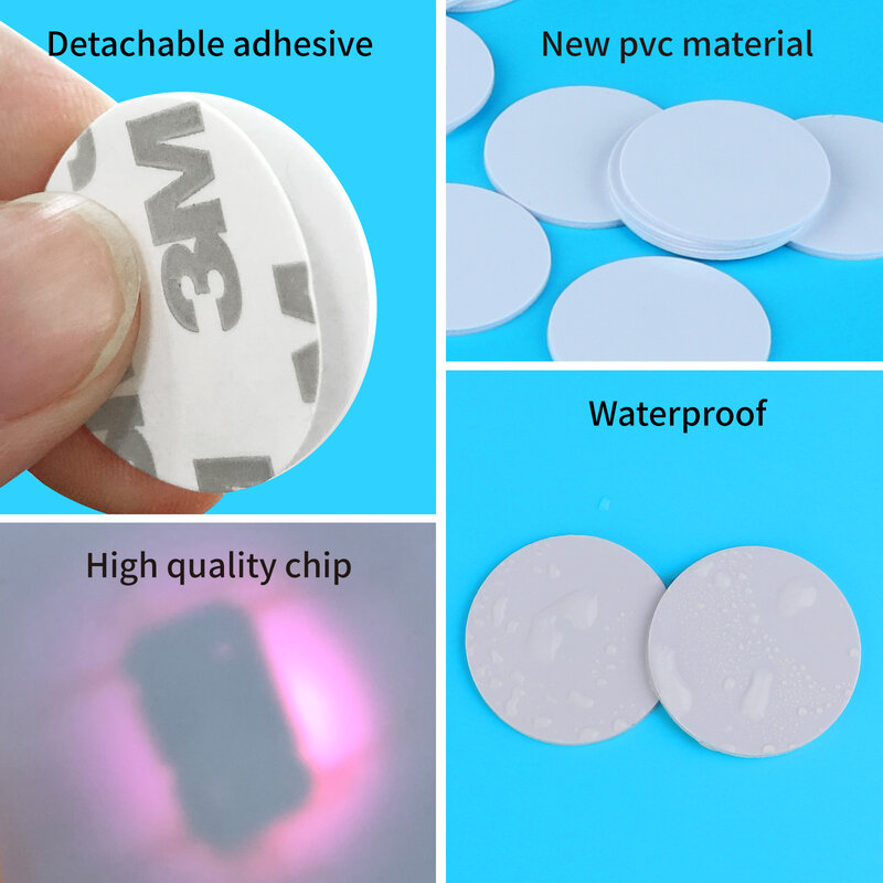 NFC Ultraleve Universal Tag Coin, Apoio Adesivo, Caixa de armazenamento transparente, Etiqueta, 25mm de diâmetro, 13,56 MHz, Ntag215, 20 Pcs, 50Pcs