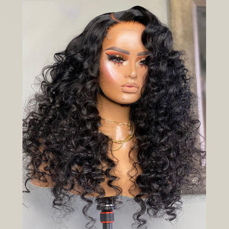 Natural Black Soft Glueless 26“Long 180Density Kinky Curly Lace Front Wig For Women With BabyHair Preplucked Daily Cosplay