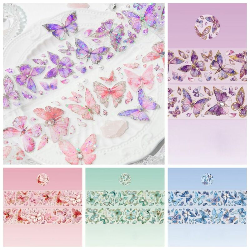 Aesthetic Handmade Collage Tape Vintage Shiny Butterfly Collection Masking Tape PET Bling Album Decoration Students