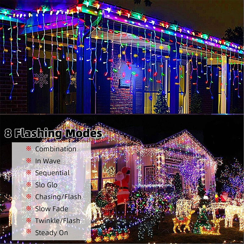 YOUZI 5m 96 LEDs Curtain Icicle String Light IP44 Waterproof Energy Saving 8 Lighting Modes Outdoor Decor Lights For Home Decor