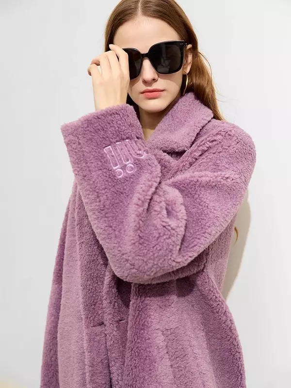 AMII Minimalist Lamb Wool Coat For Women 2023 Winter New Lapel Collar Long Letter Embroidery Cashmere Coat Snow Wear 12344170