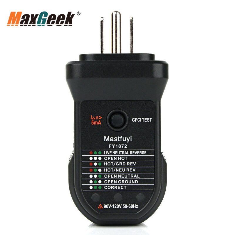 Maxgeek Fy1872 90-120V Us Socket Tester Outlet Tester Elektrische Test Tool Detecteert Veelvoorkomende Bedradingsproblemen
