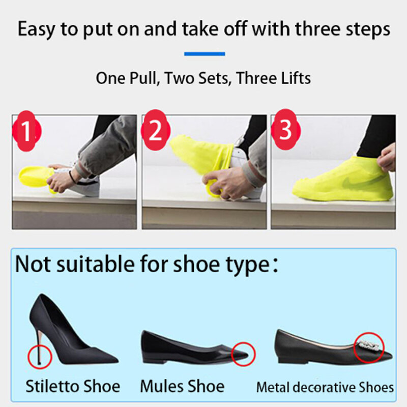 Couvre-chaussures de pluie imperméables réutilisables, couvre-chaussures en silicone, couvre-bottes de pluie d'extérieur, accessoires de chaussures de marche, 1 paire