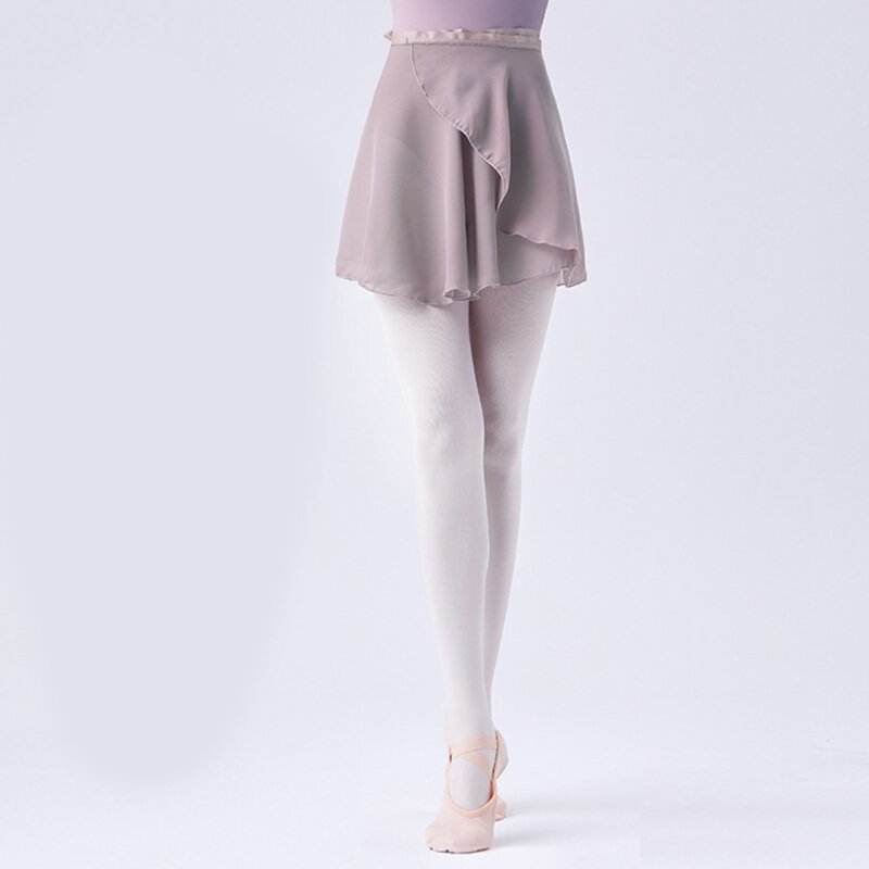 Jupe Ballet pour femmes, jupe portefeuille danse en mousseline soie, avec attaches à taille réglables, couleur unie,