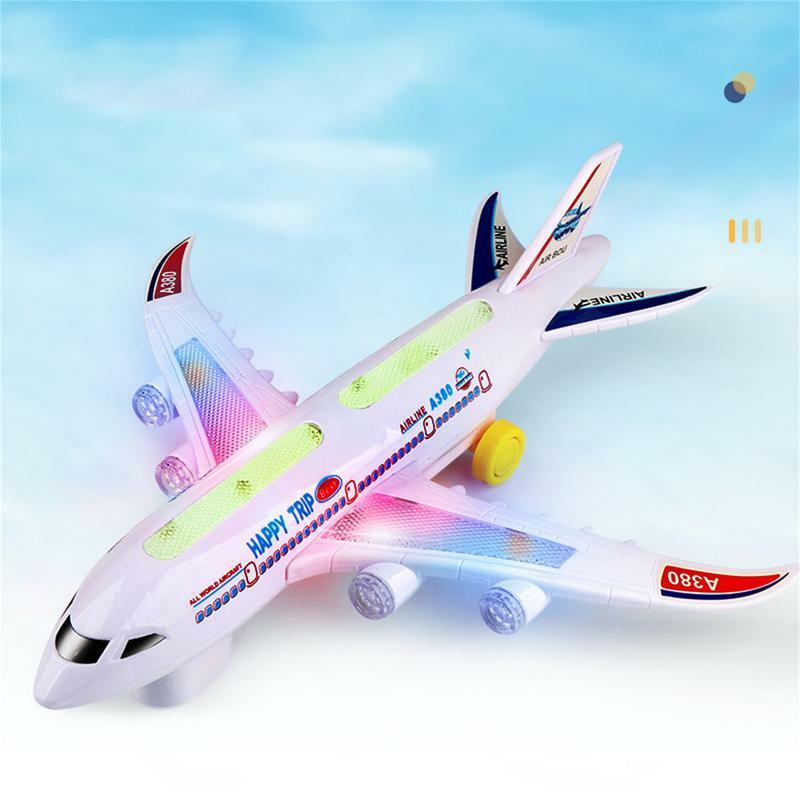 Modelo de avião montado DIY para crianças, brinquedo elétrico para meninos, aeronave com luz e som, música e luzes LED