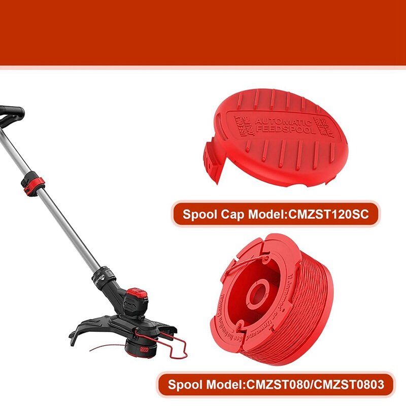 Carrete de 6 líneas + 1 tapa + 1 resorte CMZST080/CMZST0803 plástico rojo Compatible con modelos Craftsman: serie CMCST910