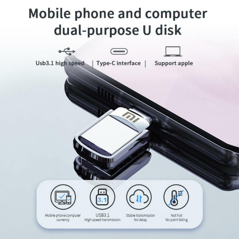 Xiaomi-U Disk USB 3.0 High Speed Pendrive, Interface Tipo C, Telefone celular, Computador, Transmissão mútua, Memória USB portátil, 1TB, 2TB