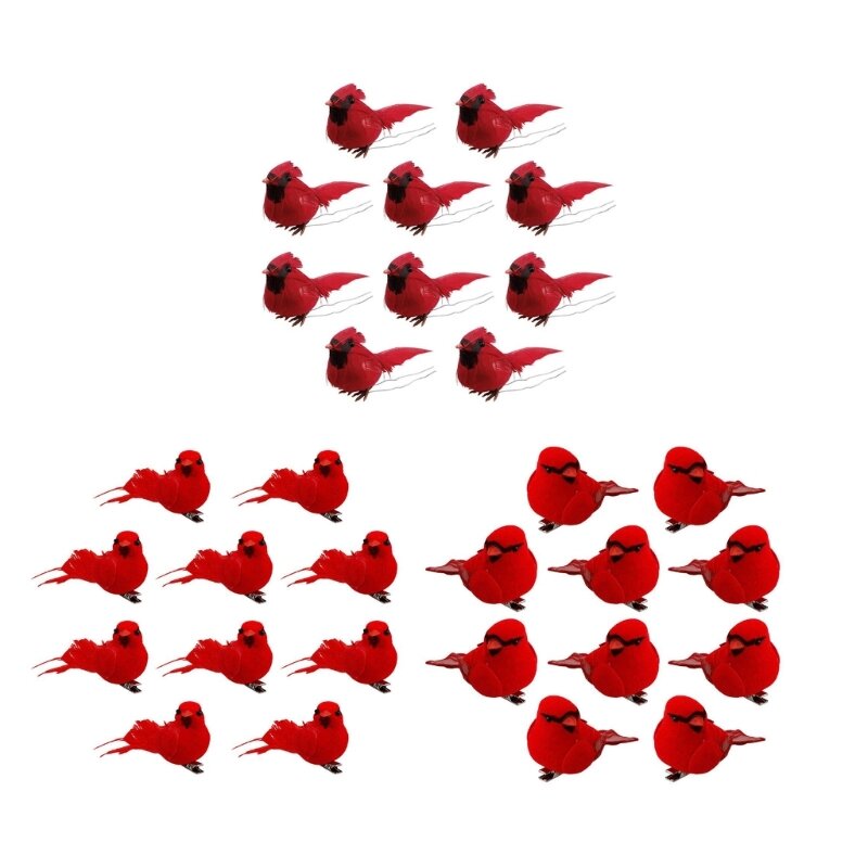 مجموعة H55A مكونة من 10 قطع على شكل طائر صغير لعيد الميلاد على زينة شجرة وحرف زينة للطيور