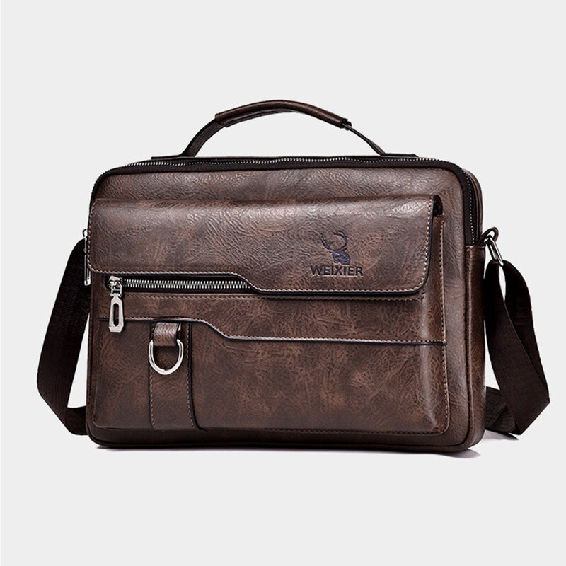 Tas tangan pria tas selempang pegangan atas tas Messenger bisnis tas bahu kulit PU Laptop tas kantor tas Tote