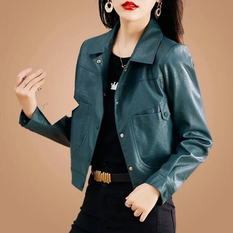 2023 Nova moda jaqueta de couro solta jaqueta curta das mulheres primavera e outono coreano casual pu jaquetas de couro feminino outwear