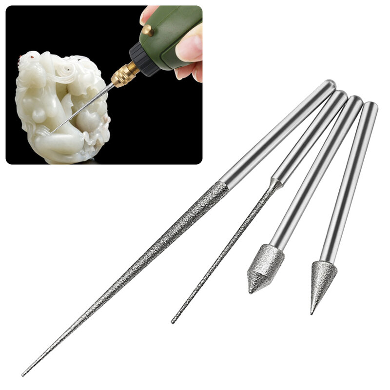 1pc 3mm Shank  Diamond Grinding Head Grinding Needle Bit Burr Mini Drill For Metal Glass Jade Engraving Drilling Carving Tool
