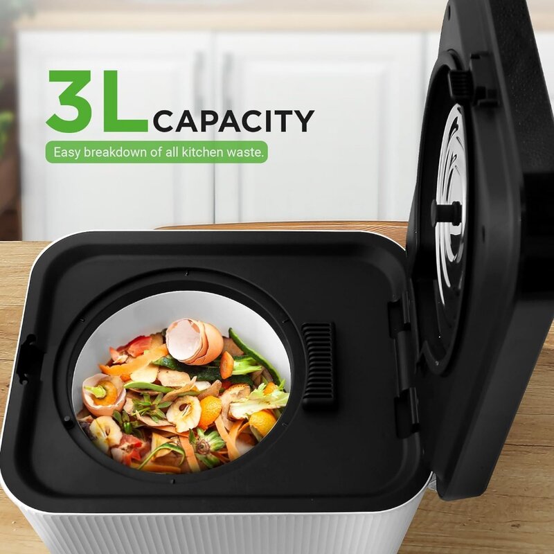 3L Electric Kitchen Composter - Compost’s Organic Material & Food Scraps | Countertop Automatic Compost Bin