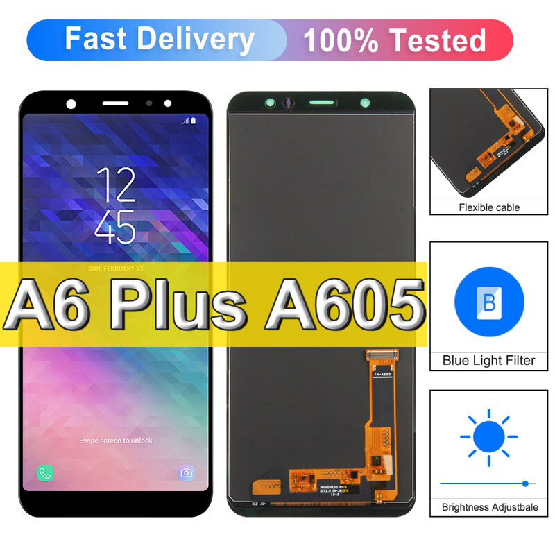 Pantalla LCD táctil para móvil, montaje de digitalizador para Samsung Galaxy A6 Plus 2018, A605, A605F, A605FN, A605G