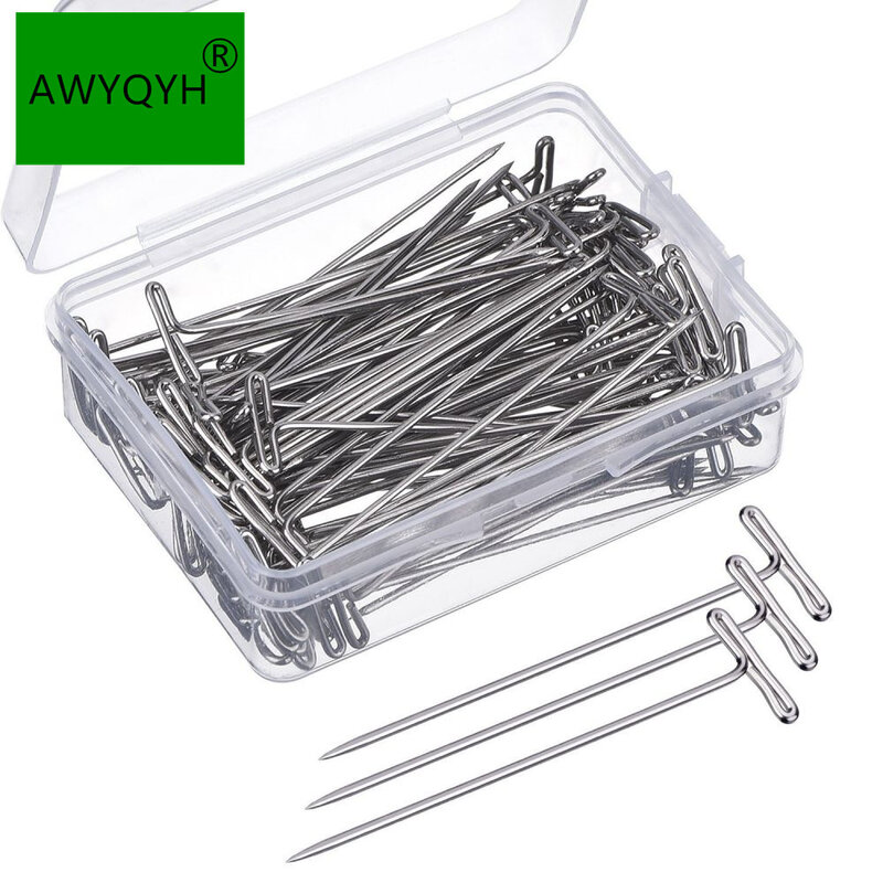 50pcs Tpins for wigs making display foam head needle T-pins for Blocking Knitting T Shaped Pins for Blocking Knitting