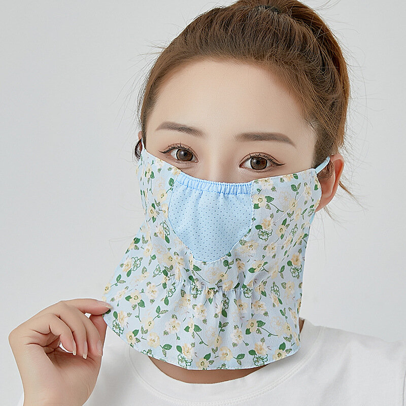 Wiosenna letnia maska nowa ochrona szyi oddychające damskie maski przeciwsłoneczne jazda na zewnątrz kwiatowy welon z piasku maska przeciwpyłowa