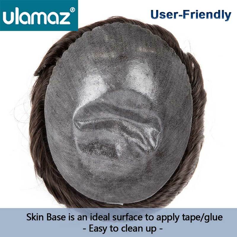 Toupee de pele sem nós masculino micropele peruca masculina, prótese de cabelo humano, sistema de substituição capilar 0,1-0,12mm