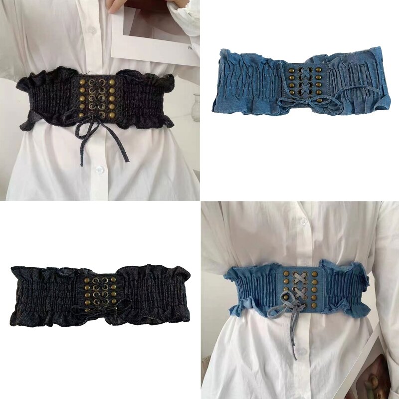 Cintura elastica in Denim cintura elastica in vita con corsetto in vita Cincher con lacci in vita Dropship