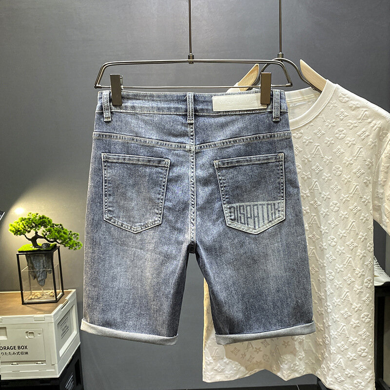 Рваные джинсовые шорты для мужчин, Новинка лета, модные Универсальные свободные прямые повседневные укороченные брюки из ПУ кожи Shuai с принтом