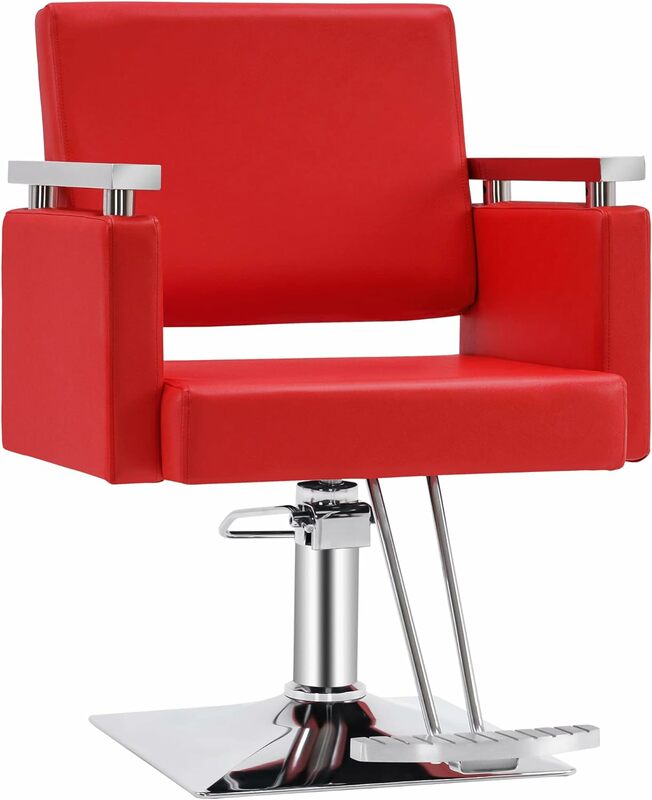 BarberPub 클래식 유압식 이발사 의자, 스타일링 살롱 의자, 헤어 스타일리스트 뷰티 스파 장비 8808 (레드)