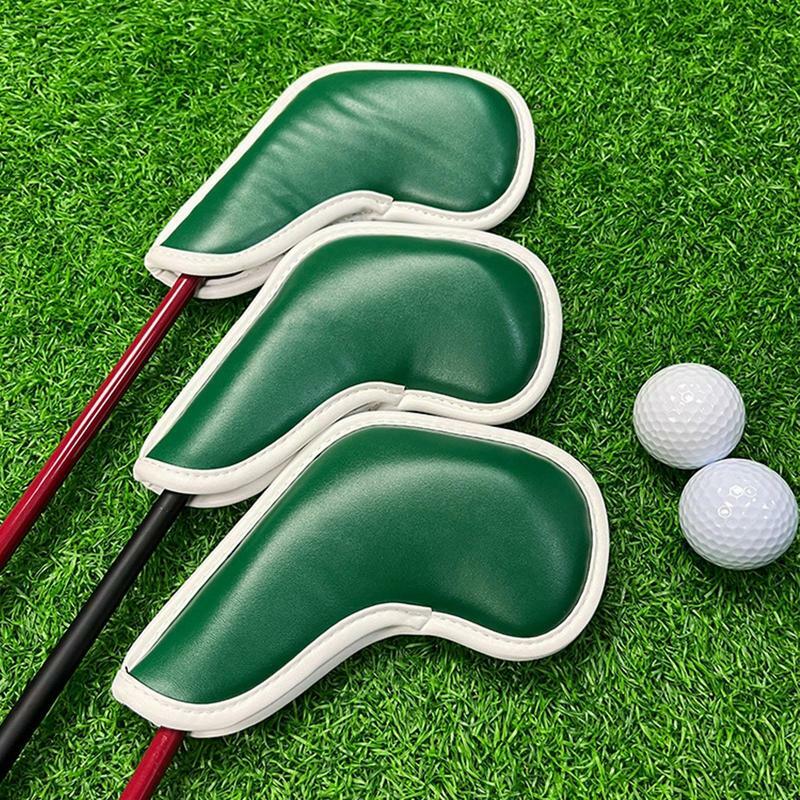 9pcs Golf Iron Head Covers Green PU Leather Golf Club Cover 4 5 6 7 8 9 P A S X Protector Waterproof Headcovers Golf Supplies